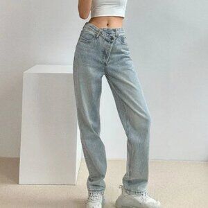 Shira - Asymmetric High-Waist Straight Leg Jeans